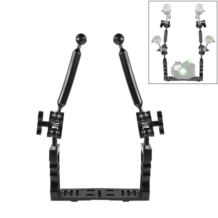 PULUZ Dual Handle Aluminium Tray Stabilizer with 2 x Dual Ball Aluminum Alloy Clamp & 2 x 7 inch Floating Arm for Underwater Camera Housings, 2 x Dual Ball(Black)