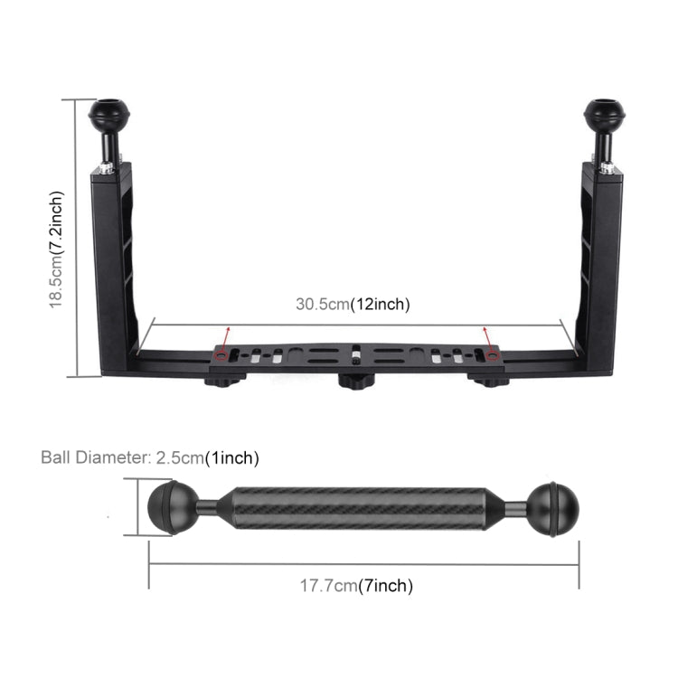 PULUZ Dual Handle Aluminium Tray Stabilizer with 2 x Dual Ball Aluminum Alloy Clamp & 2 x 7 inch Floating Arm for Underwater Camera Housings, 2 x Dual Ball(Black)