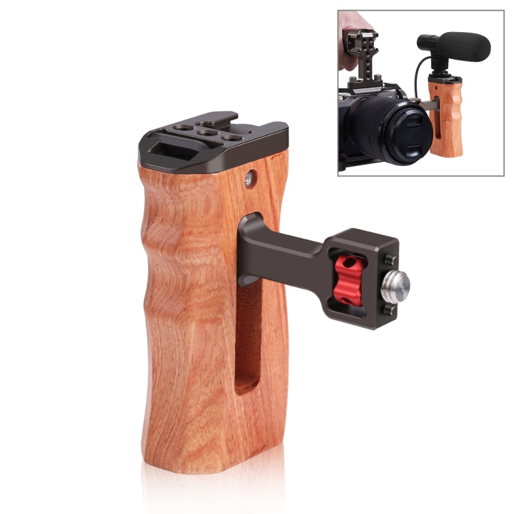 PULUZ 3/8 inch Screw Universal Camera Wooden Side Handle with Cold Shoe Mount for Camera Cage Stabilizer, 3/8 inch Screw(Bronze)