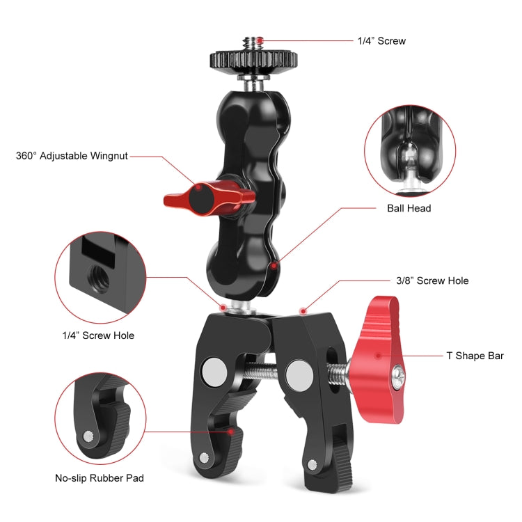 PULUZ Multi-function Magic Arm Ball Mount Clamp Crab Pliers Clip, Ball Mount Clamp