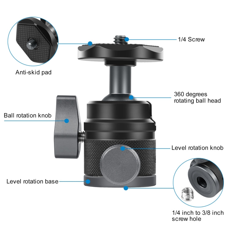 PULUZ 360 Panorama Aluminum Alloy Tripod Ball Head Adapter with Knob Lock, 360 Panorama