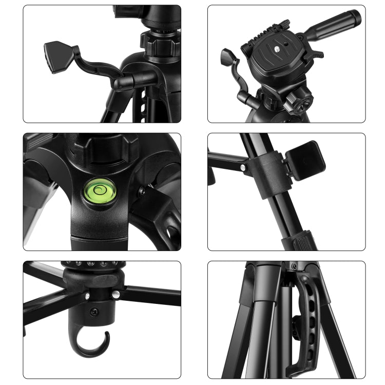 PULUZ Aluminum Selfie Live Tripod Mount with Three-dimensional Head & Phone Clamp, Adjustable Height: 55-139cm