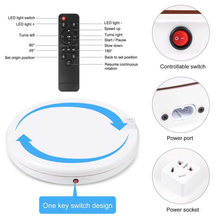PULUZ 45cm Remote Control Adjusting Speed Rotating Turntable Display Stand with Power Socket, White, Load 100kg, 45cm Load 100kg White US Plug with Power Socket, 45cm Load 100kg White UK Plug with Power Socket                                           ...