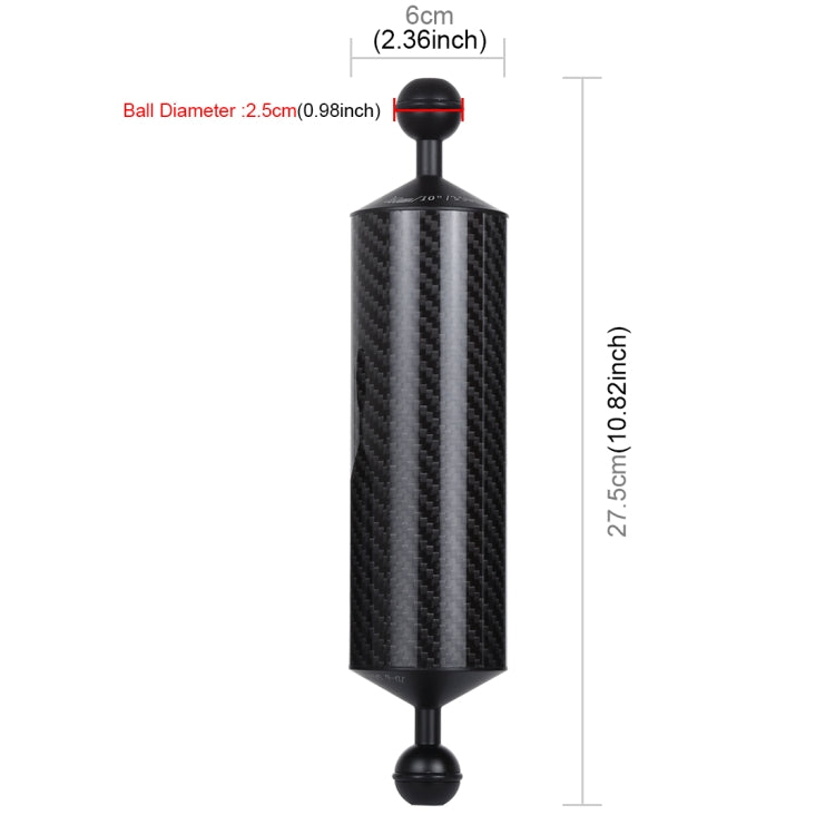 PULUZ 10.82 inch 27.5cm Length 60mm Diameter Dual Balls Carbon Fiber Floating Arm, Ball Diameter: 25mm, Buoyancy: 350g, 10 inch 350g Buoyancy