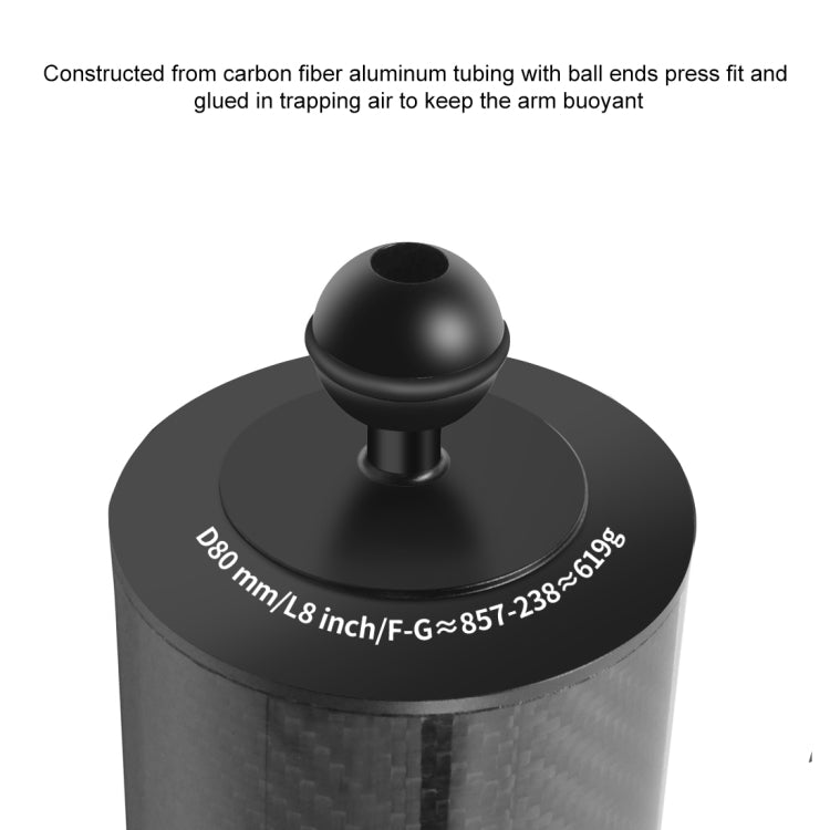 PULUZ 8 inch 20cm Length 80mm Diameter Dual Balls Carbon Fiber Floating Arm, Ball Diameter: 25mm, Buoyancy: 600g, 9 inch 600g Buoyancy
