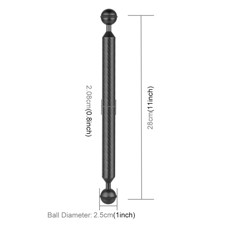 PULUZ 11 inch 28cm Length 20.8mm Diameter Dual Balls Carbon Fiber Floating Arm, Ball Diameter: 25mm, 11 inch Black