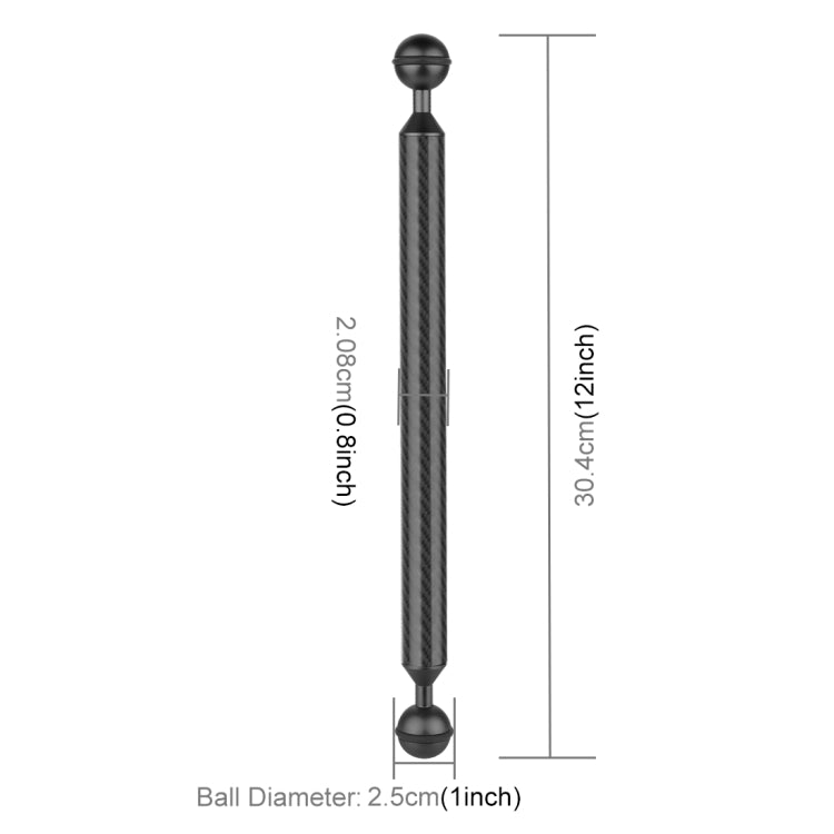 PULUZ  12 inch 30.4cm Length 20.8mm Diameter Dual Balls Carbon Fiber Floating Arm, Ball Diameter: 25mm, 12 inch Black