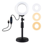 PULUZ Round Base Desktop Holder + 4.7 inch 12cm 3 Modes USB Dimmable LED Ring Vlogging Video Light, Adjustable Height: 15.5cm-25.5cm, Desktop Mount+4.7 inch