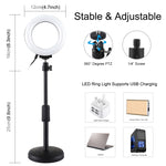 PULUZ Round Base Desktop Holder + 4.7 inch 12cm 3 Modes USB Dimmable LED Ring Vlogging Video Light, Adjustable Height: 15.5cm-25.5cm, Desktop Mount+4.7 inch