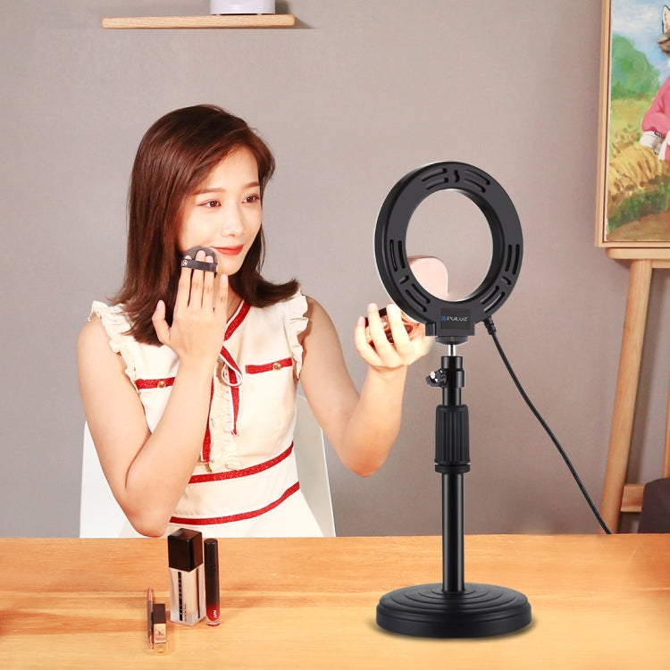 PULUZ Round Base Desktop Holder + 4.7 inch 12cm 3 Modes USB Dimmable LED Ring Vlogging Video Light, Adjustable Height: 15.5cm-25.5cm, Desktop Mount+4.7 inch