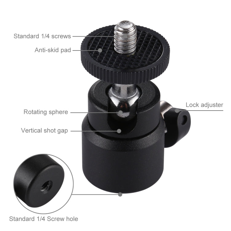 PULUZ 1/4 inch Screw Metal Tripod Ball Head Adapter with Lock, Tripod Ball Head