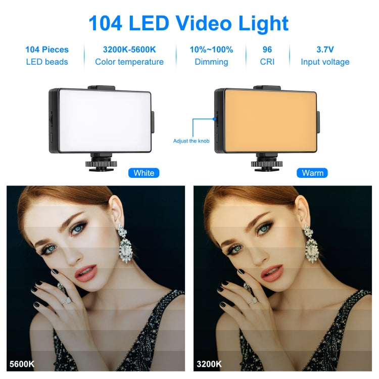 PULUZ 104 LED 3200K / 5600K Dimmable Video Light on-Camera Photography Lighting Fill Light for Canon, Nikon, DSLR Cameras, 104 LED Dimmable Light