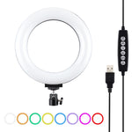 PULUZ حلقة إضاءة LED RGBW قابلة للتعتيم بقياس 6.2 بوصة 16 سم USB مع 10 أوضاع و8 ألوان للتصوير الفوتوغرافي والفيديو مع رأس كرة حامل ثلاثي القوائم، 6.2 بوصة RGBW