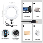 PULUZ حلقة إضاءة LED RGBW قابلة للتعتيم بقياس 6.2 بوصة 16 سم USB مع 10 أوضاع و8 ألوان للتصوير الفوتوغرافي والفيديو مع رأس كرة حامل ثلاثي القوائم، 6.2 بوصة RGBW