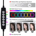 PULUZ حلقة إضاءة LED RGBW قابلة للتعتيم بقياس 6.2 بوصة 16 سم USB مع 10 أوضاع و8 ألوان للتصوير الفوتوغرافي والفيديو مع رأس كرة حامل ثلاثي القوائم، 6.2 بوصة RGBW