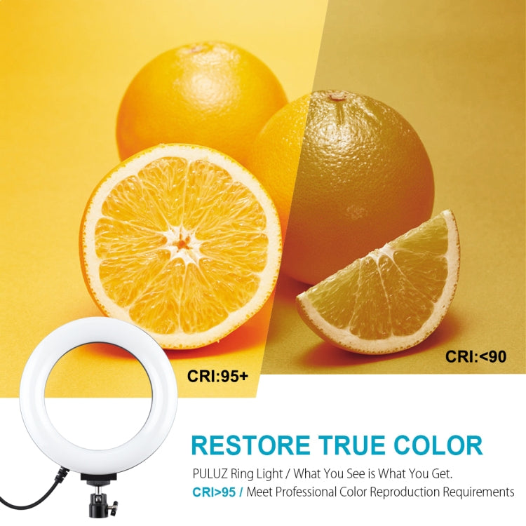 PULUZ حلقة إضاءة LED RGBW قابلة للتعتيم بقياس 6.2 بوصة 16 سم USB مع 10 أوضاع و8 ألوان للتصوير الفوتوغرافي والفيديو مع رأس كرة حامل ثلاثي القوائم، 6.2 بوصة RGBW