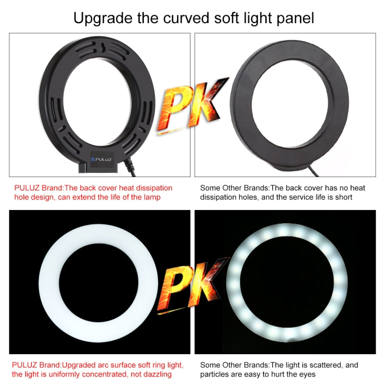 PULUZ حلقة إضاءة LED RGBW قابلة للتعتيم بقياس 6.2 بوصة 16 سم USB مع 10 أوضاع و8 ألوان للتصوير الفوتوغرافي والفيديو مع رأس كرة حامل ثلاثي القوائم، 6.2 بوصة RGBW