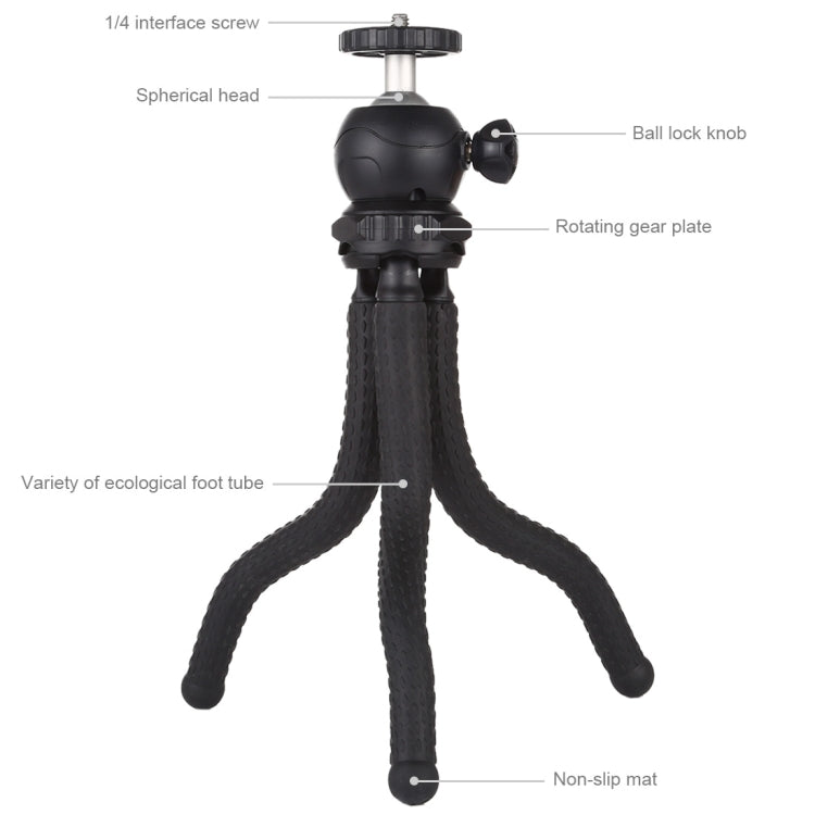PULUZ Mini Octopus Flexible Tripod Holder with Ball Head for SLR Cameras, GoPro, Cellphone, Size: 25cmx4.5cm, 25cm Tripod