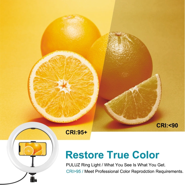 PULUZ 10.2 inch 26cm Curved Surface USB RGBW Dimmable LED Ring Vlogging Photography Video Lights with Tripod Ball Head & Remote Control & Phone Clamp, 10.2 inch RGBW