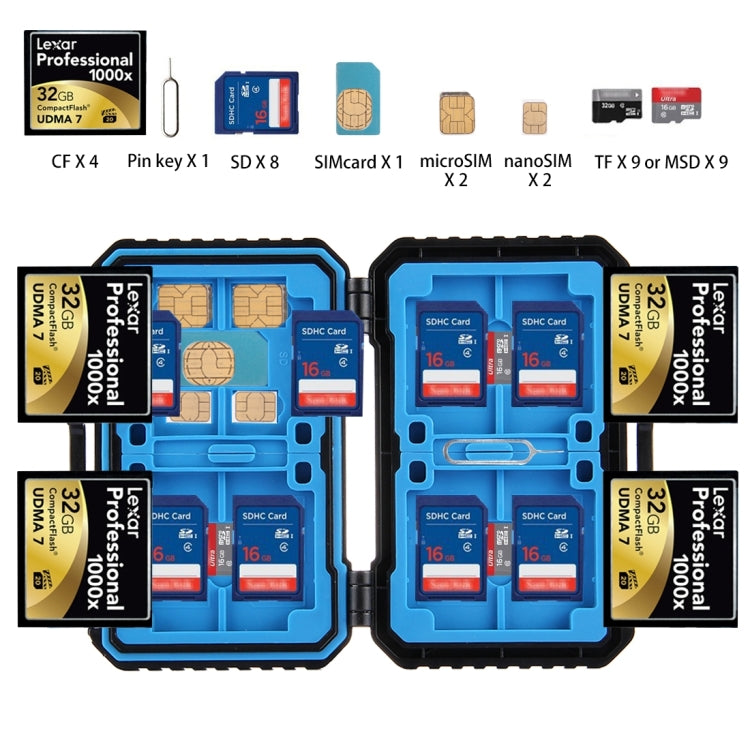 PULUZ 27 in 1 Memory Card Case for 4CF + 8SD + 9TF + 1Card PIN + 1Standard SIM + 2Micro-SIM + 2Nano-SIM, 27 in 1, 27 in 1 (US)