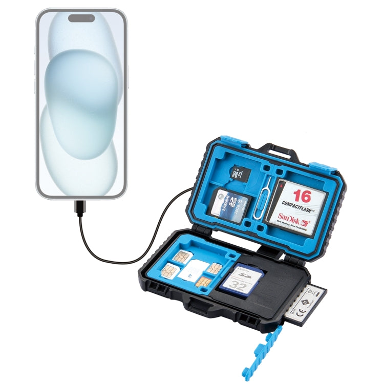 PULUZ Kartenleser + 22-in-1-Speicherkartenetui für 1 Standard-SIM + 2 Micro-SIM + 2 Nano-SIM + 3 CF + 7 SD + 6 TF + 1 Kartensteckdose, 22 in 1 + Kartenleser