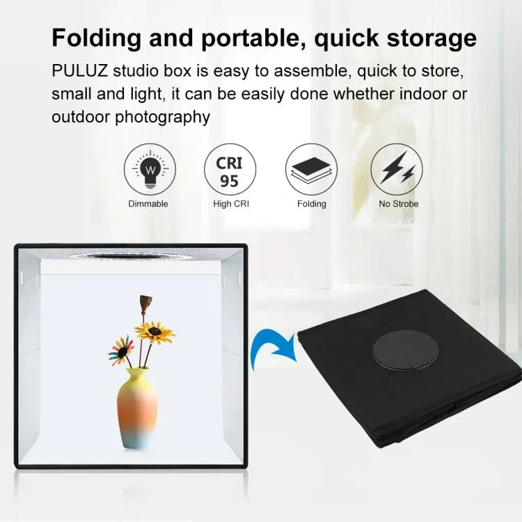 PULUZ 30cm Folding Ring Light Photo Lighting Studio Shooting Tent Box Kit with 6 Colors Black / White / Orange / Red / Green / Blue Backdrops, 30cm Box Black