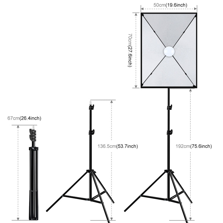 PULUZ 50x70cm Studio Softbox + 2m Tripod Mount + Single E27 30W 5700K White Light LED Bulb Photography Kit, Single Bulb EU Plug, Single Bulb US Plug