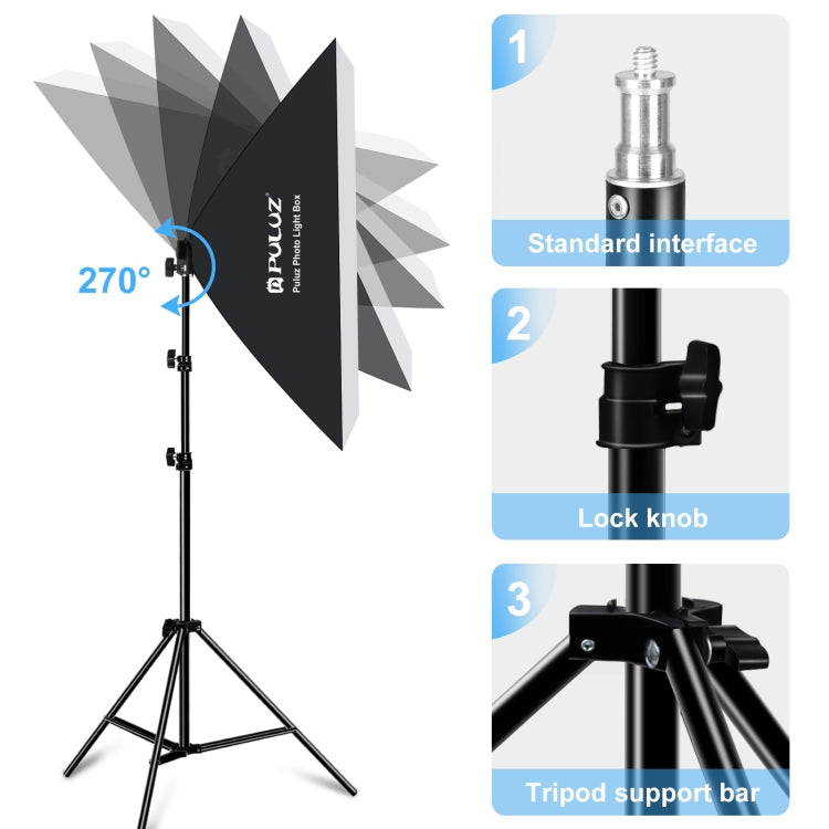 PULUZ 50x70cm Studio Softbox + 2m Tripod Mount + 4 x E27 20W 5700K White Light LED Light Bulb Photography Lighting Kit, 4 x Bulb EU Plug, 4 x Bulb US Plug