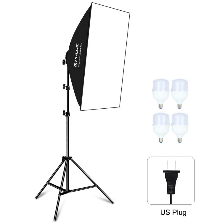 PULUZ 50x70cm Studio Softbox + 2m Tripod Mount + 4 x E27 20W 5700K White Light LED Light Bulb Photography Lighting Kit, 4 x Bulb EU Plug, 4 x Bulb US Plug