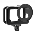 For GoPro HERO13 Black /12 Black /11 Black /10 Black /9 Black PULUZ Thin Housing Shell CNC Aluminum Alloy Protective Cage with Insurance Frame & 52mm UV Lens, For GoPro HERO9 Black Thin