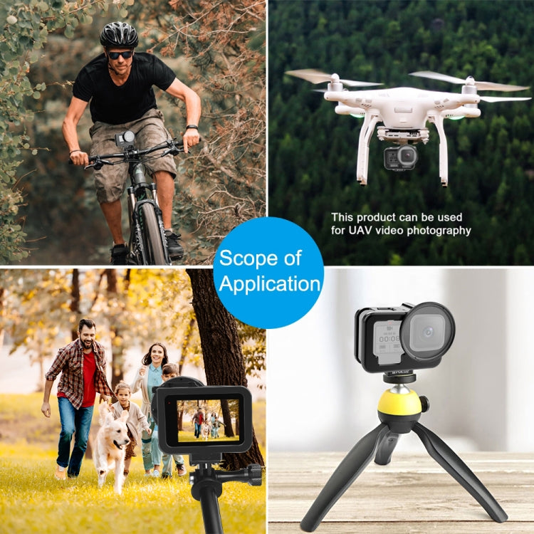 For GoPro HERO13 Black /12 Black /11 Black /10 Black /9 Black PULUZ Thin Housing Shell CNC Aluminum Alloy Protective Cage with Insurance Frame & 52mm UV Lens, For GoPro HERO9 Black Thin