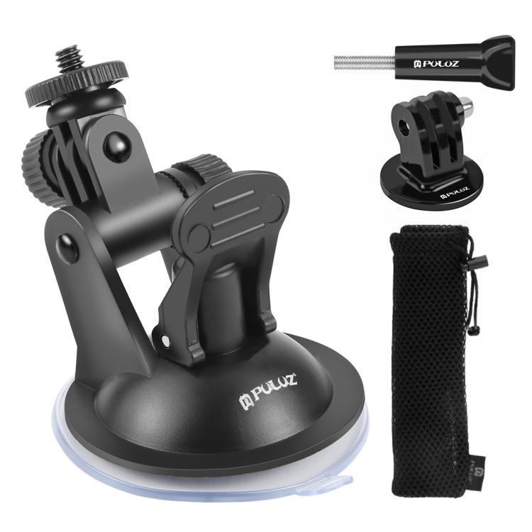 PULUZ Car Suction Cup Mount with Screw & Tripod Mount Adapter & Storage Bag for GoPro, Insta360, DJI and Other Action Cameras, Sucker Mount