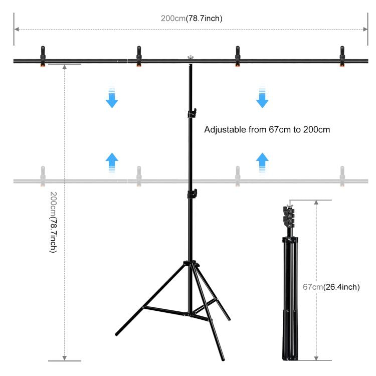 PULUZ 2x2m T-Shape Photo Studio Background Support Stand Backdrop Crossbar Bracket Kit with Clips, 2 x 2m Bracket Kit