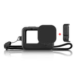 PULUZ Silikon-Schutzhülle + POM-Seitenabdeckung mit Handschlaufe und Objektivabdeckung für GoPro HERO12 Black /11 Black /10 Black /9 Black, passend für GoPro HERO12 Black (Silikonhülle + Seitenabdeckung)