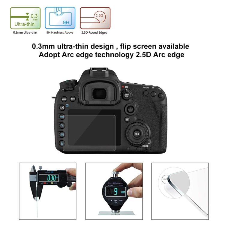 PULUZ 2.5D 9H Tempered Glass Film for Canon EOS 7D Mark II / 7D / N2 / PSN / Nikon V1 / P520 / S9400 / S680 / COOLPIX S6500 / S5200 / Samsung WB35F / OLYMPUS VG170 / 1DIV / Fuji S205 / Casio ZR70 / FC500S, For Canon 7D II