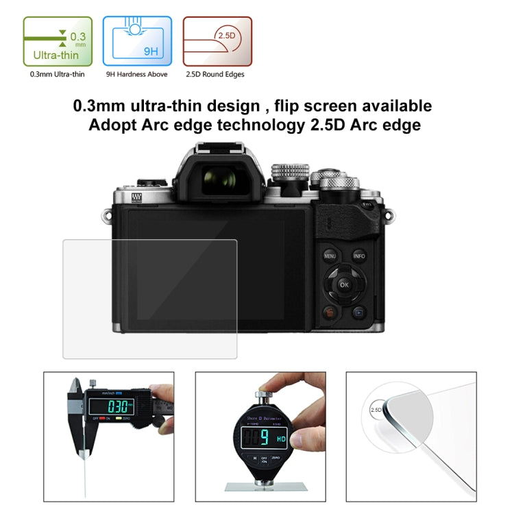 PULUZ 2.5D 9H Tempered Glass Film for Olympus EM10 / II / III / OM-D / EM-1/ II / III / E-P5 / E-PL7 / E-PL8 / 8 / 9 EM5 II / PEN-F / EM1X, Nikon 1V3, Panasonic GF6 / G99 / GX7III GX8 / GH3, Fujifilm X-H1, For Olympus EM10 / EM10-2