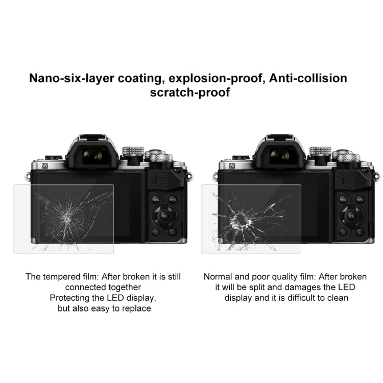 PULUZ 2.5D 9H Tempered Glass Film for Olympus EM10 / II / III / OM-D / EM-1/ II / III / E-P5 / E-PL7 / E-PL8 / 8 / 9 EM5 II / PEN-F / EM1X, Nikon 1V3, Panasonic GF6 / G99 / GX7III GX8 / GH3, Fujifilm X-H1, For Olympus EM10 / EM10-2