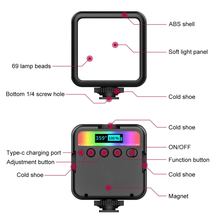 PULUZ Pocket 2500-9000K+RGB Full Color Beauty Fill Light Handheld Camera Photography LED Light, 2500-9000K+RGB