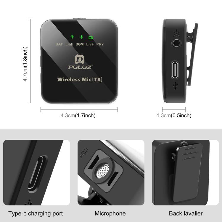 ميكروفون لافالير لاسلكي PULUZ لهواتف iPhone / iPad، مستقبل 8 دبابيس، 8 دبابيس 1 إرسال + 1 استقبال