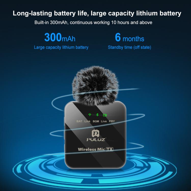 ميكروفون لافالير لاسلكي PULUZ لهواتف iPhone / iPad، مستقبل 8 دبابيس، 8 دبابيس 1 إرسال + 1 استقبال
