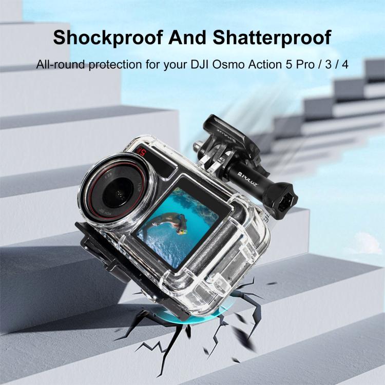 For DJI Osmo Action 5 Pro / 3 / 4 PULUZ 60m Underwater Waterproof Housing Diving Case with Cold Shoe & Buckle Basic Mount & Screw, For DJI Osmo Action 3 / 4 Waterproof Case