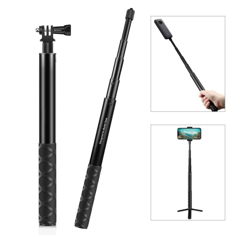 Perche à selfie monopode en métal PULUZ de 110 cm avec base adaptatrice invisible et vis pour Insta360 One RS / X2 / X3 / X4 / DJI Osmo 360, monopode de 110 cm