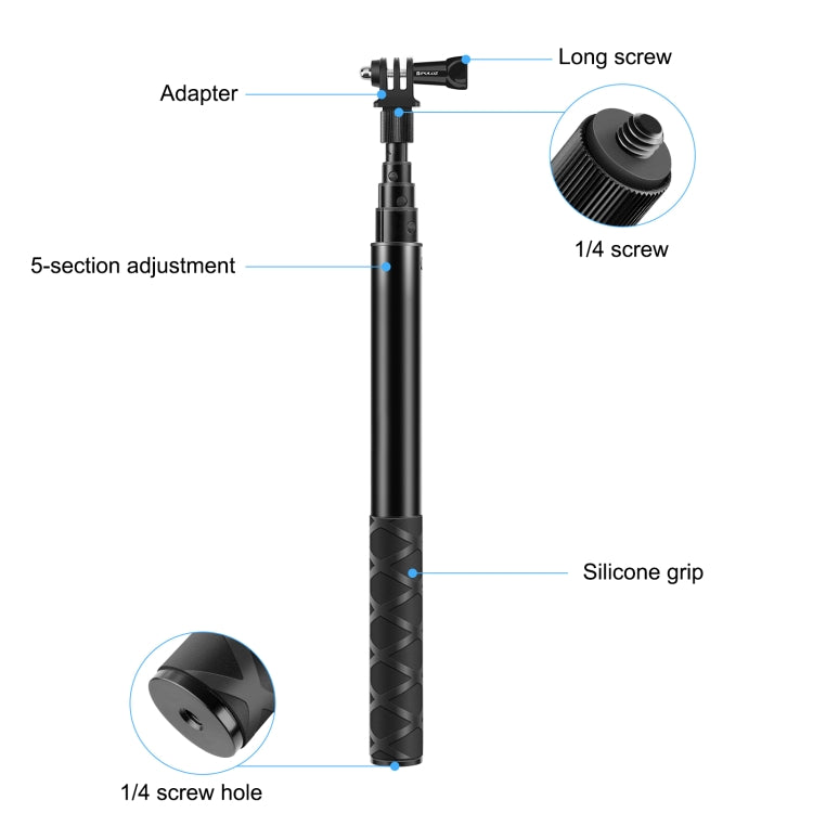 Perche à selfie monopode en métal PULUZ de 110 cm avec base adaptatrice invisible et vis pour Insta360 One RS / X2 / X3 / X4 / DJI Osmo 360, monopode de 110 cm