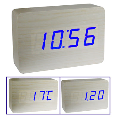 3 in 1 Wooden Clock (Alternately display time, month & date and temperature), White, 3 in 1 Wooden Clock