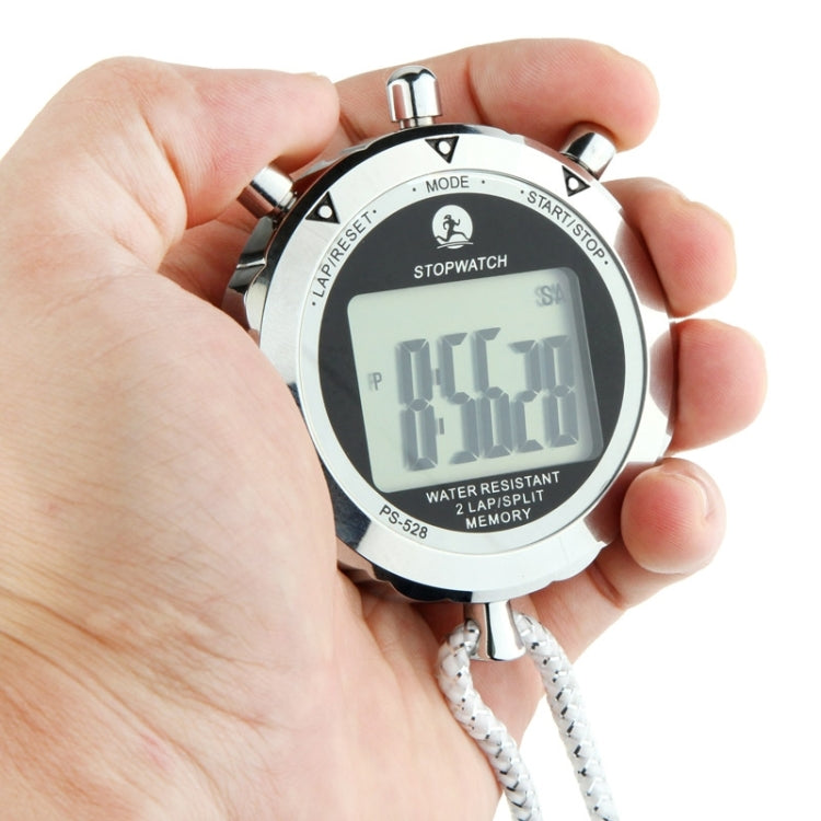 PS528 Metal Stopwatch Professional Chronograph Handheld Digital LCD Sports Counter Timer with Strap, PS528