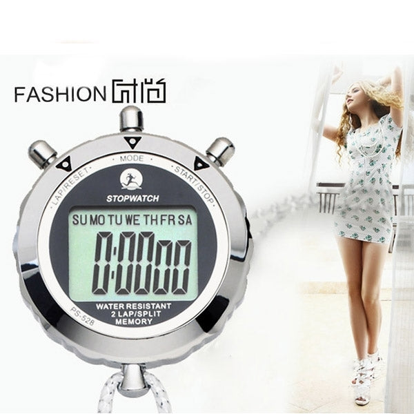 PS528 Metal Stopwatch Professional Chronograph Handheld Digital LCD Sports Counter Timer with Strap, PS528