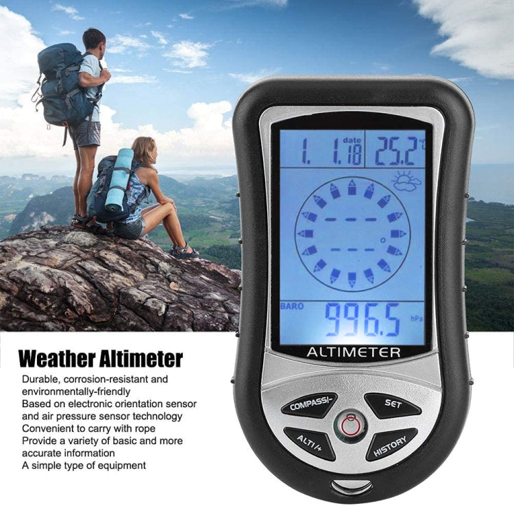 8 in 1 (Altimeter + Weather + Altitude + Compass + Thermometer + Clock + Calender + LED Backlight) Multifunction Digital Altimeter Watch Compass, 8 in 1