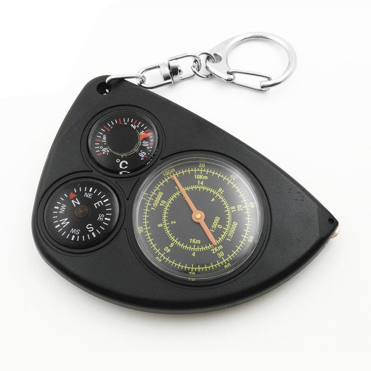 3-in-1 Portable Map Distance Measuring Measurer + Compass + Thermometer with Key Chain for Outdoor Camping Hiking, 3-in-1 (Black)