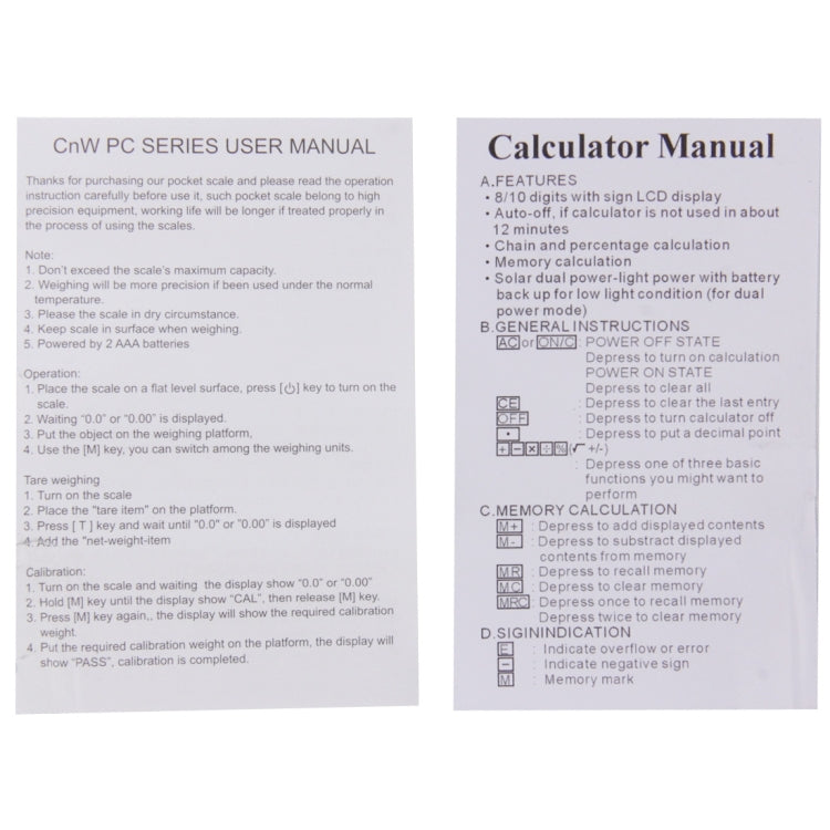 2 in 1 Electronic Pocket 1000g x 0.1g Jewelry  Digital Scale Balance + Calculator with Digits LCD Display, 1000g x 0.1g