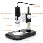 ميكروسكوب رقمي USB مزود بمكبر صورة 2.0MP وعدسة مكبرة 40X-800X مع 8 مصابيح LED وحامل احترافي، 40X-800X